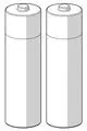 Zwei AA-Batterien von HANSA, zylinderförmig mit geradem, glattem Design und abgerundetem oberen Ende. 